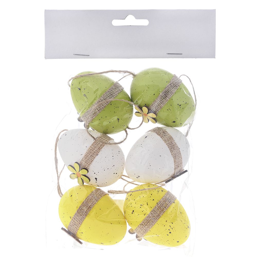 80818 PLASTIČNA JAJA ŽUTA/KREM/ZELENA SET 6 KOMADA 4X6 CM