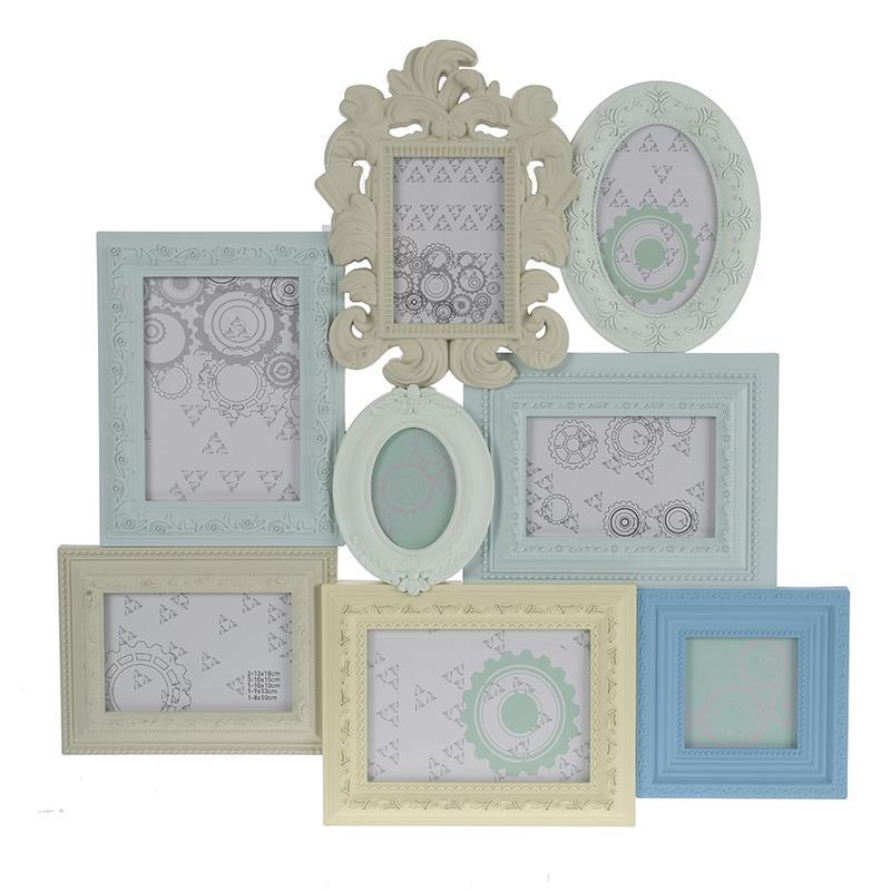 3300580105 PLASTIČNI ZIDNI RAM MINT-PLAVI ZA 8 FOTOGRAFIJA 58*3*58cm