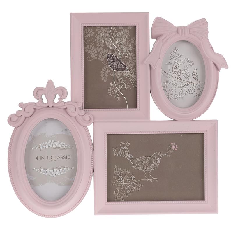 3300580097 PLASTIČNI ZIDNI RAM ROZE ZA 4 FOTOGRAFIJE 38*2*35cm