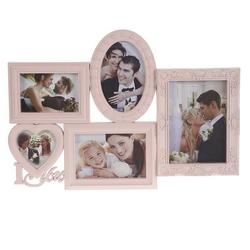 3300580101 PLASTIČNI ZIDNI RAM ROZE ZA 5 FOTOGRAFIJA 47*3*33cm