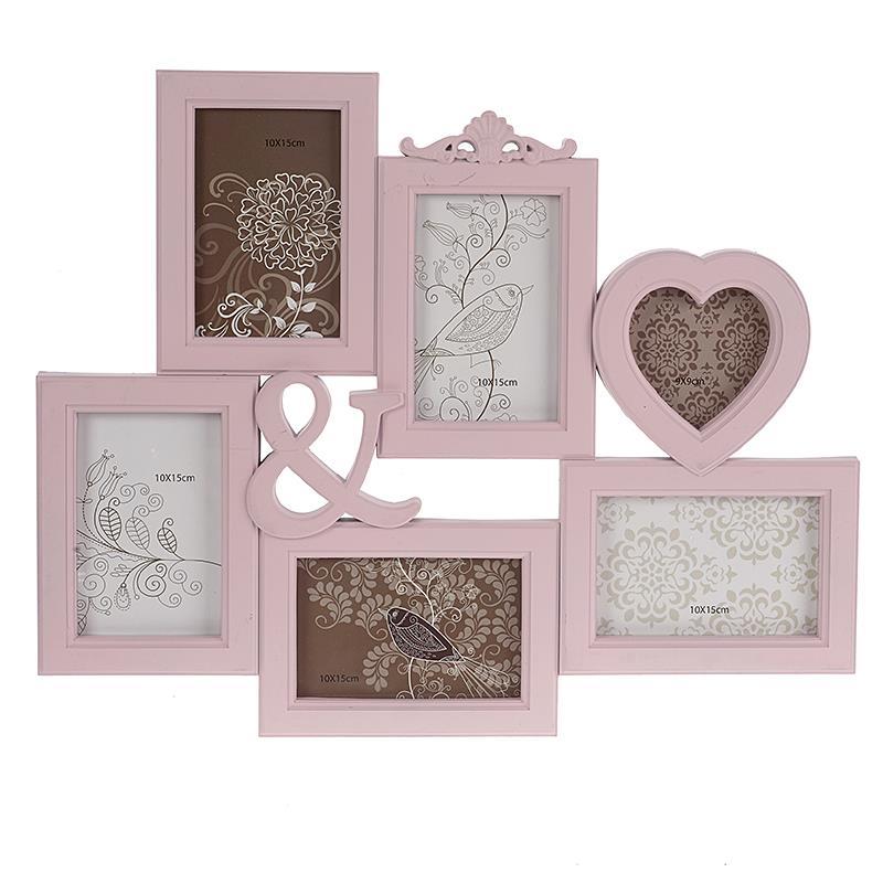 3300580108 PLASTIČNI ZIDNI RAM ROZE ZA 6 FOTOGRAFIJA 41*1*50cm