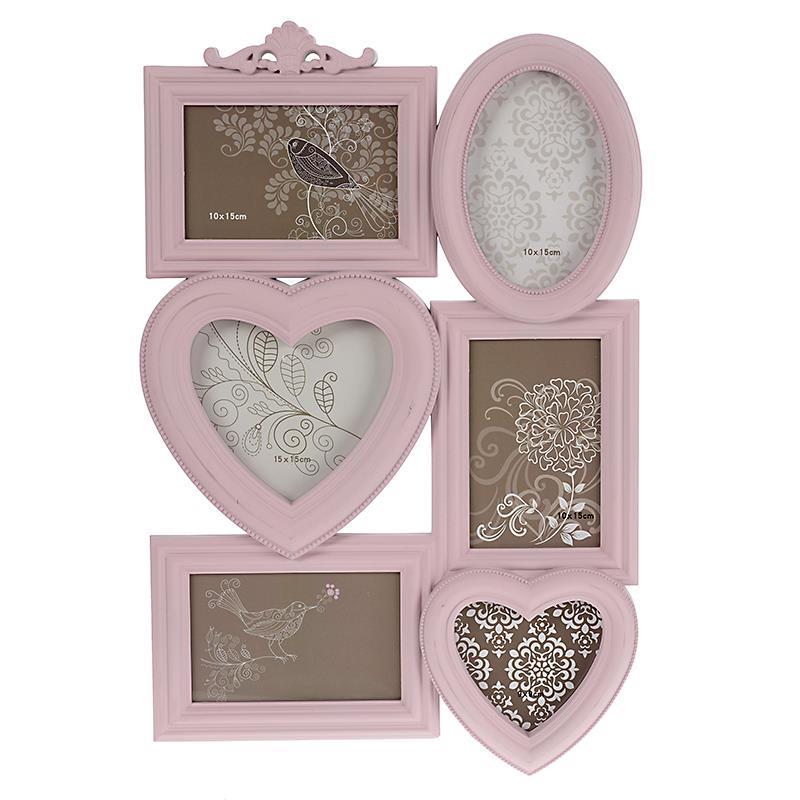 3300580099 PLASTIČNI ZIDNI RAM ROZE ZA 6 FOTOGRAFIJA 49*3*33cm