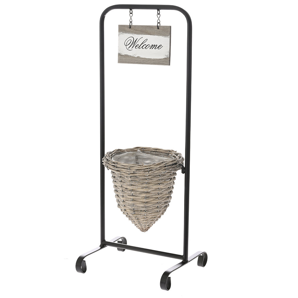 76825 PLETENA KORPA SAKSIJA NA METALNOM STALKU 26.5X24.5X70 CM