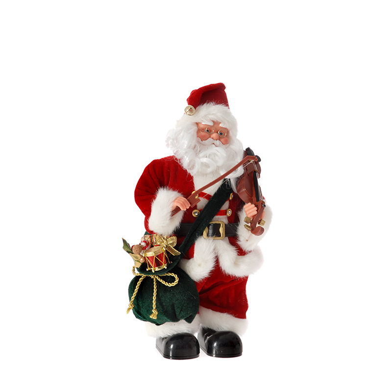 49077 X PLATNENA MUZIČKA LUTKA DEDA MRAZ CRVENI SVIRA VIOLINU 