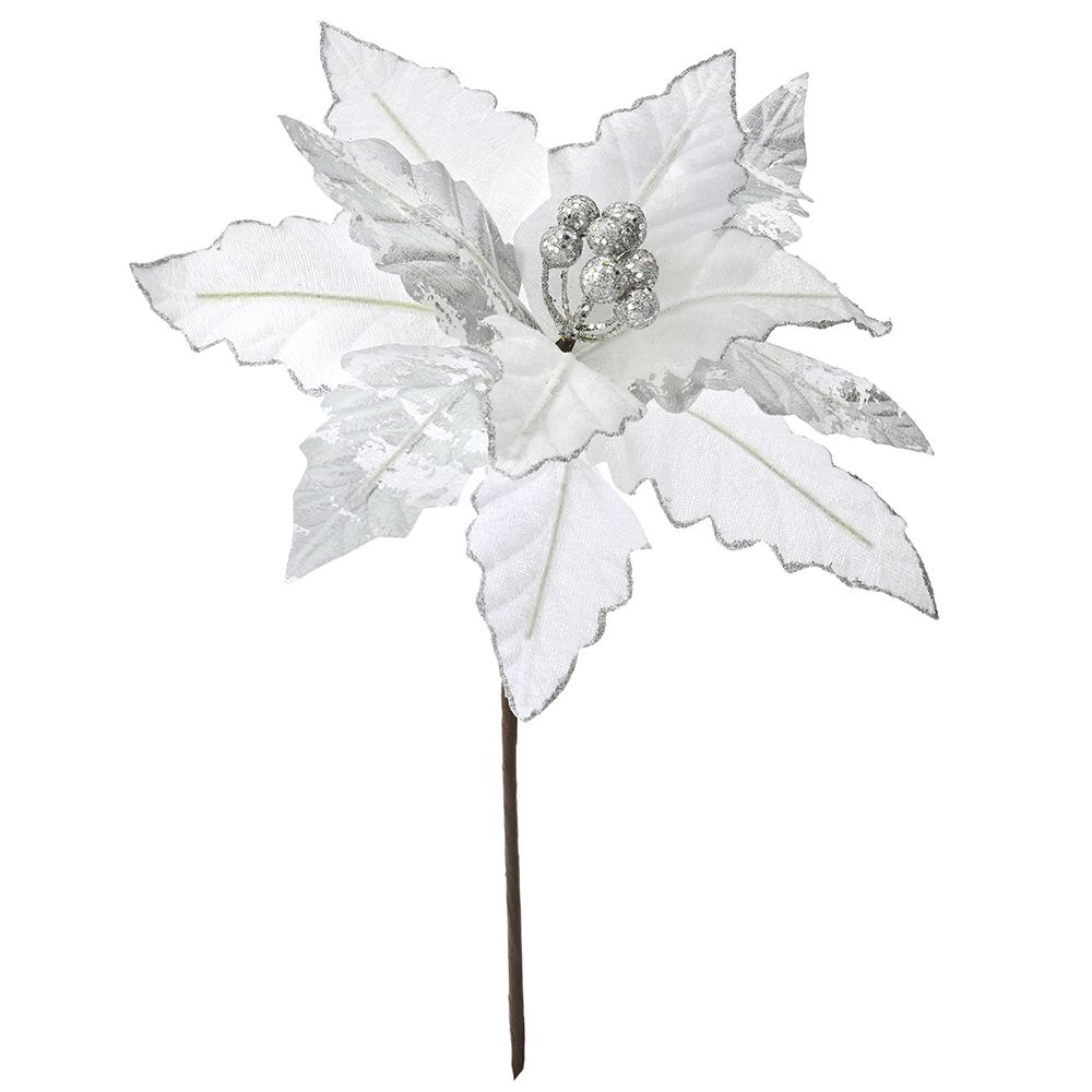 79077 PLATNENI BOŽIĆNI CVET BELO SREBRNI 35 CM