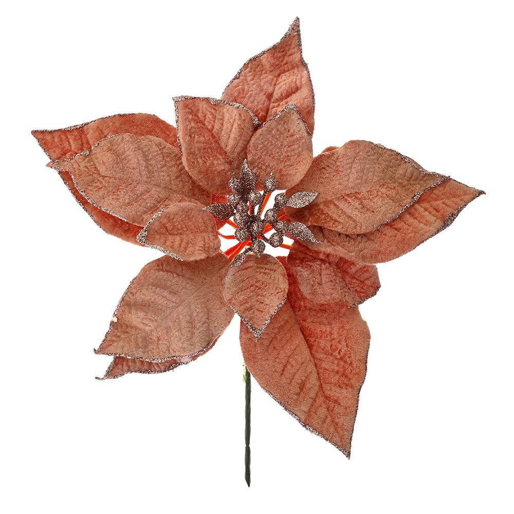 79084 PLATNENI BOŽIĆNI CVET SA ŠTRASOM ROZE ZLATNI 25 CM