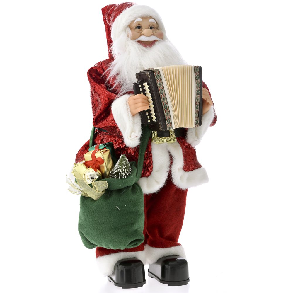 71954 PLATNENI DEDA MRAZ MUZIČKI CRVENO ZELENI 60 CM