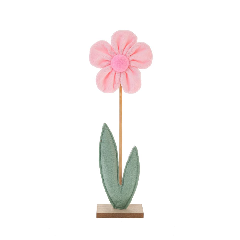 PLATNENI ROZE CVET NA DRVENOM POSTOLJU 11X5X32 CM