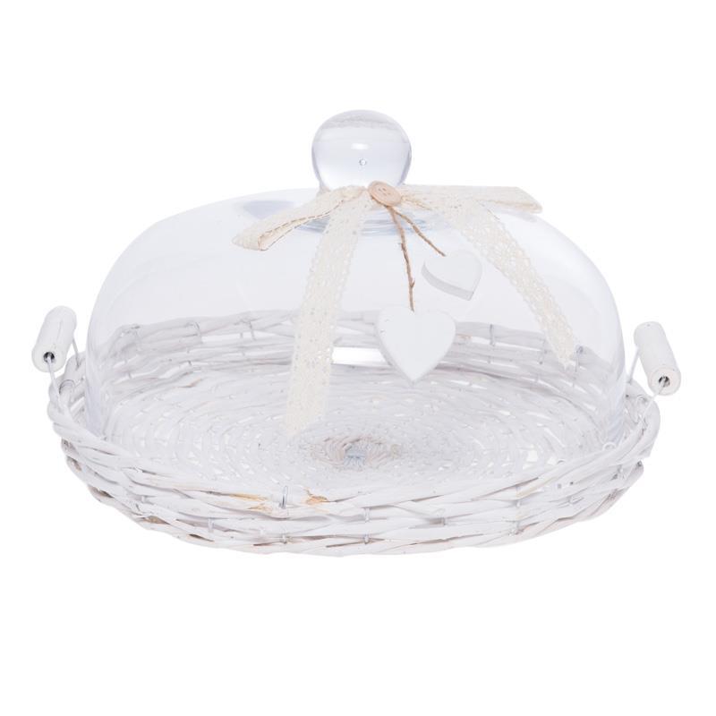 3603690015 PLETENI TANJIR SA STAKLENIM POKLOPCEM BELI 33*33*20cm