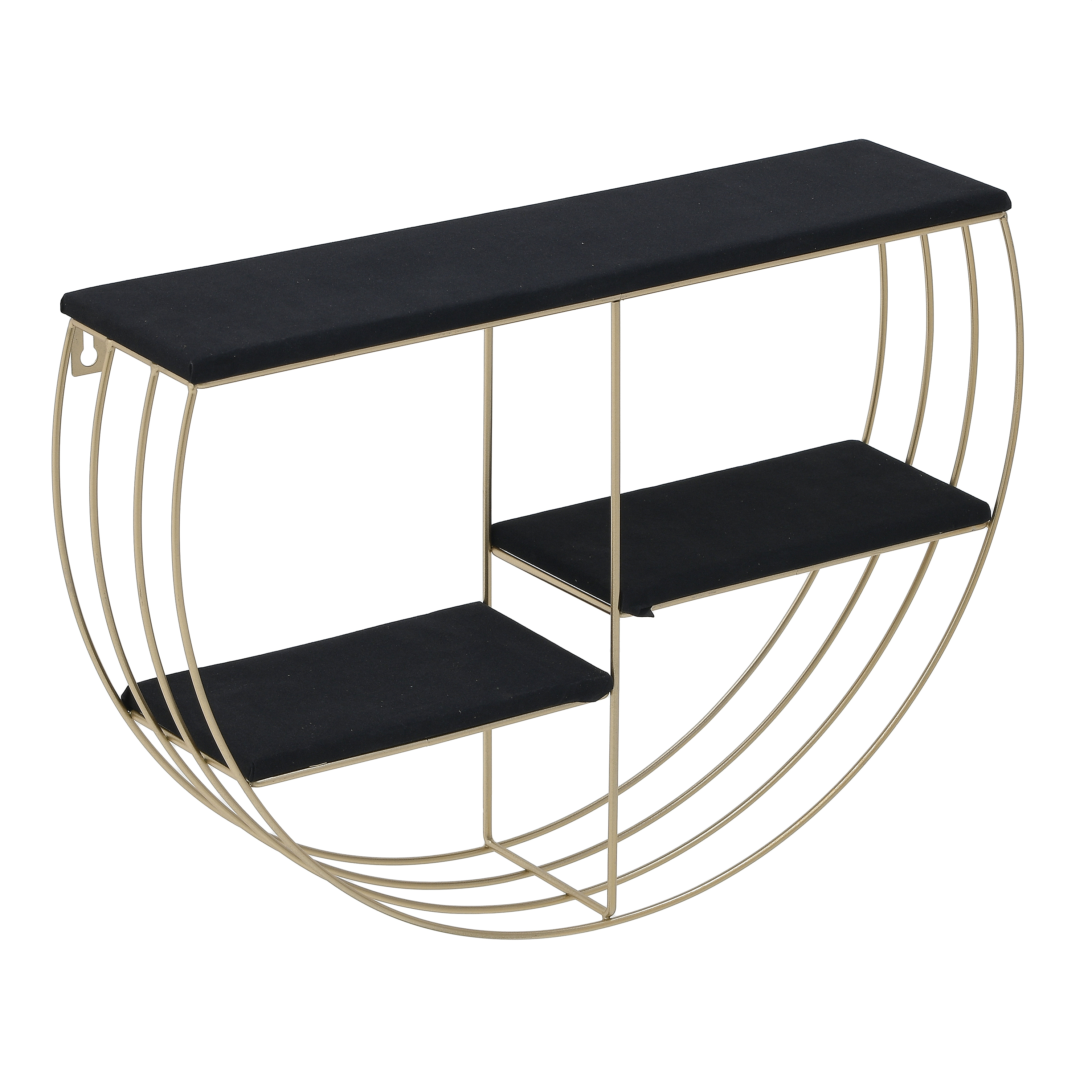 3507620021 POLICA ZIDNA METALNA ZLATNA TAPACIRANA CRNIM PLISEM 52X12X35 CM