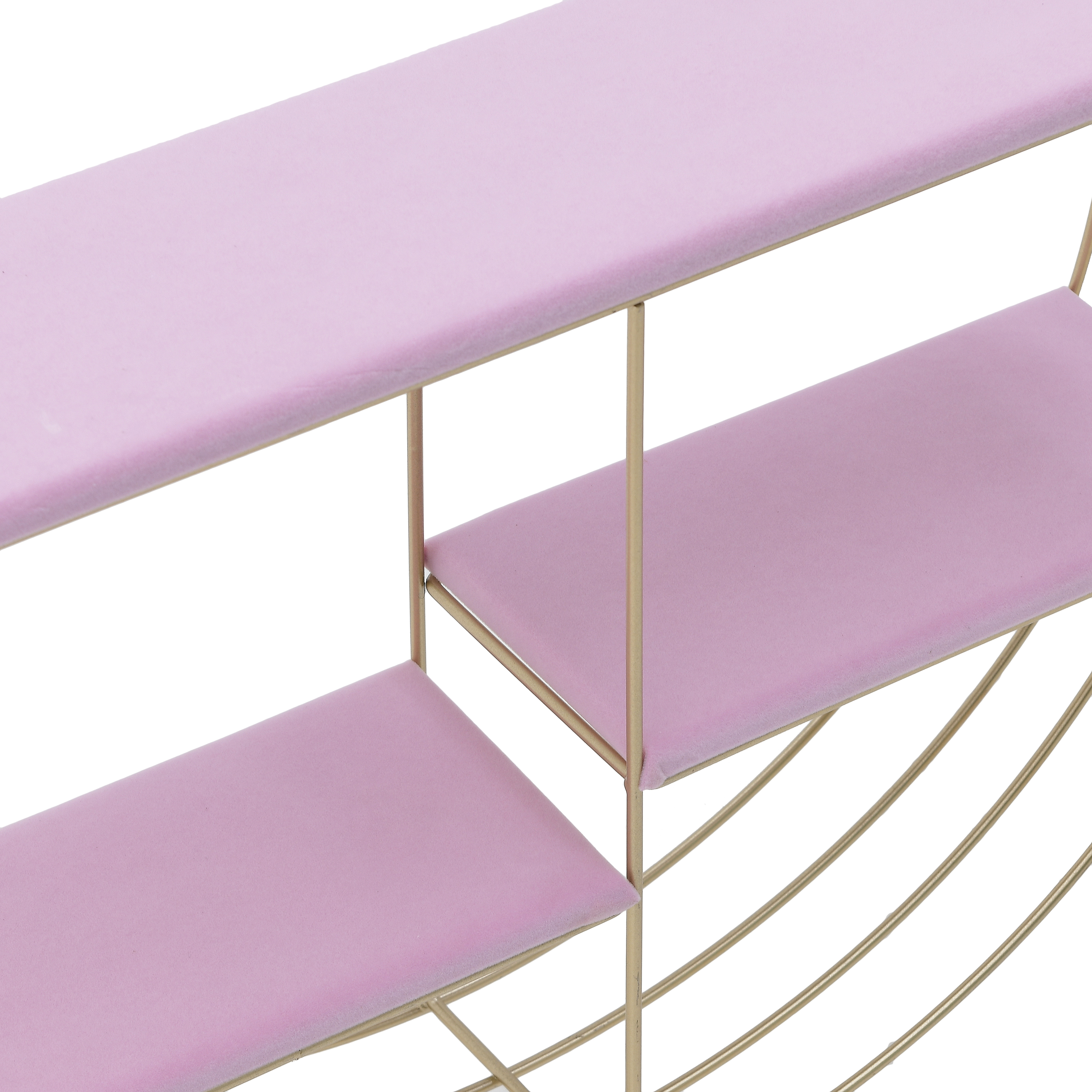 3507620022 POLICA ZIDNA METALNA ZLATNA TAPACIRANA ROZE PLISEM 52X12X35 CM