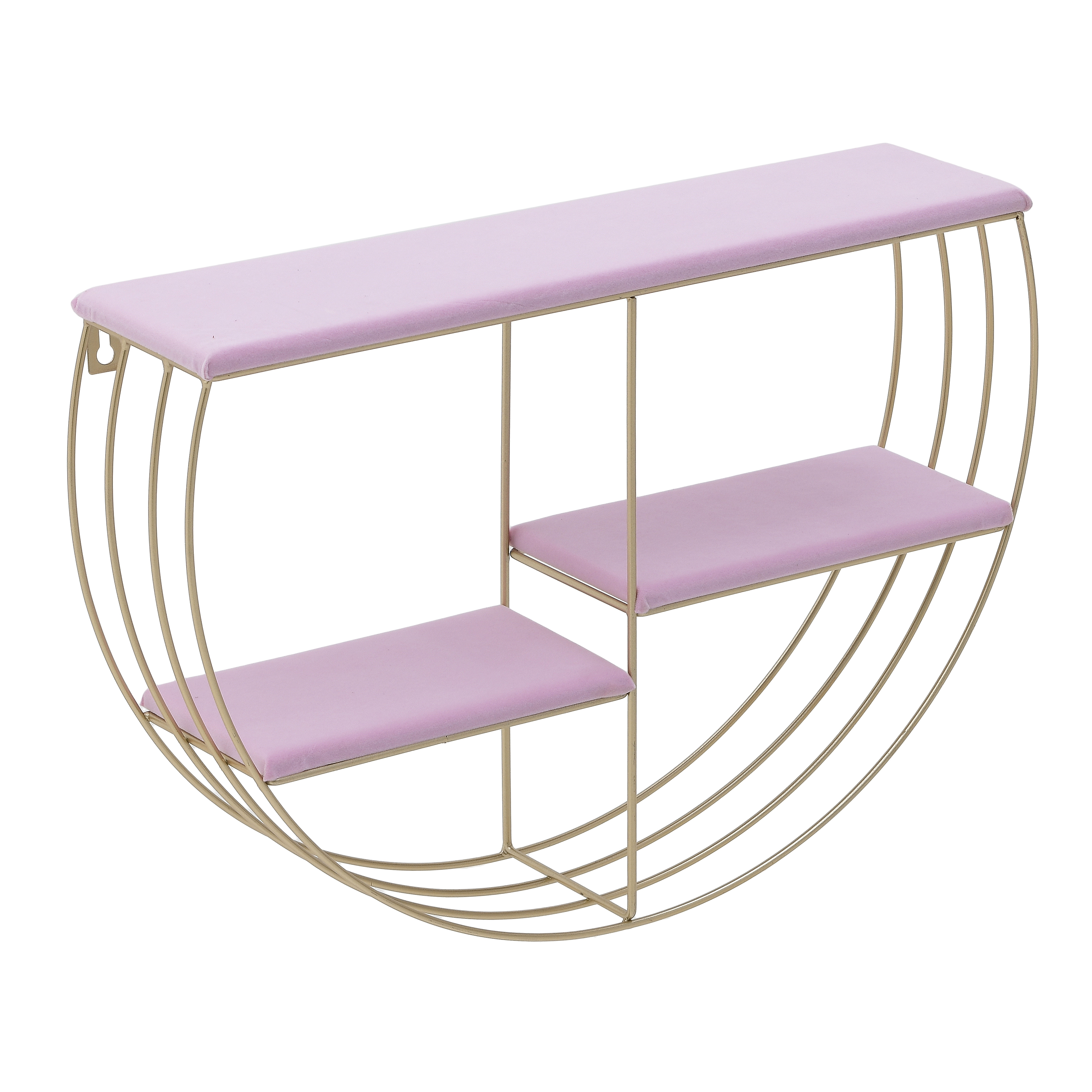 3507620022 POLICA ZIDNA METALNA ZLATNA TAPACIRANA ROZE PLISEM 52X12X35 CM