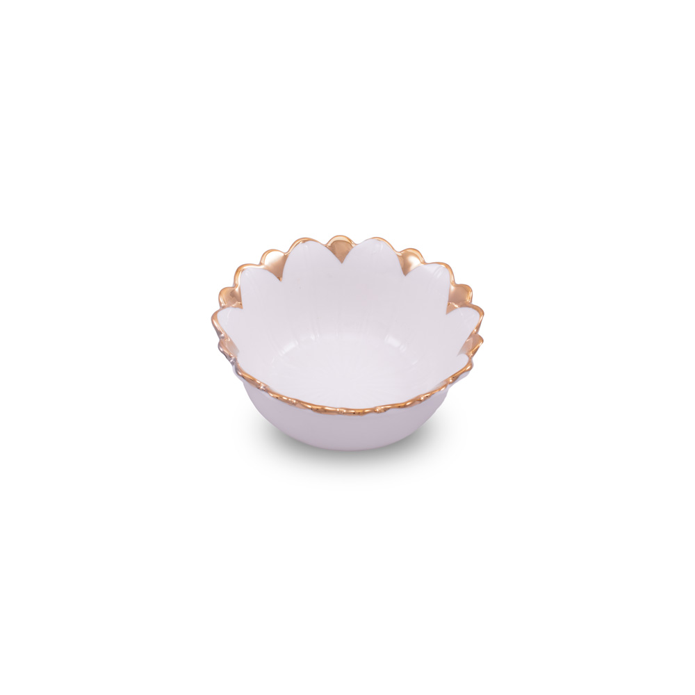 D-487 PORCELANSKA ČINIJICA BELO ZLATNA U OBLIKU CVETA 12 CM