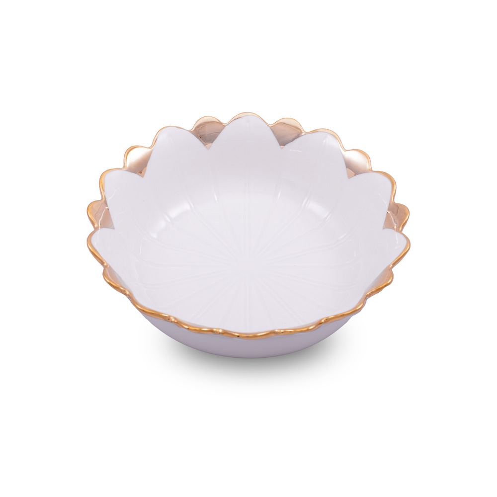 D-489 PORCELANSKA ČINIJICA BELO ZLATNA U OBLIKU CVETA 20 CM