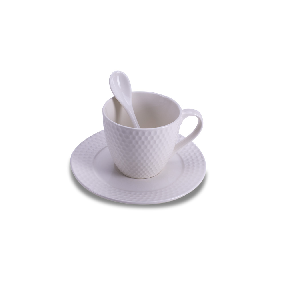 D-384 PORCELANSKA ŠOLJA BELA SA KAŠIKICOM U POKLON KUTIJI