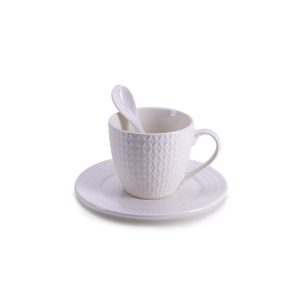D-382 PORCELANSKA ŠOLJA BELA SA KAŠIKICOM U POKLON KUTIJI