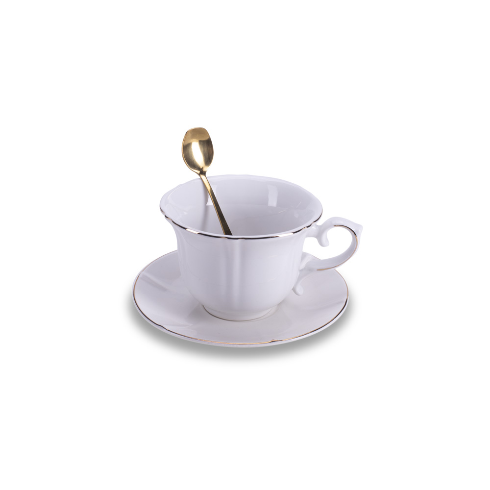 D-381 PORCELANSKA ŠOLJA SA ZLATNOM KAŠIKICOM U POKLON KUTIJI 3 BOJE
