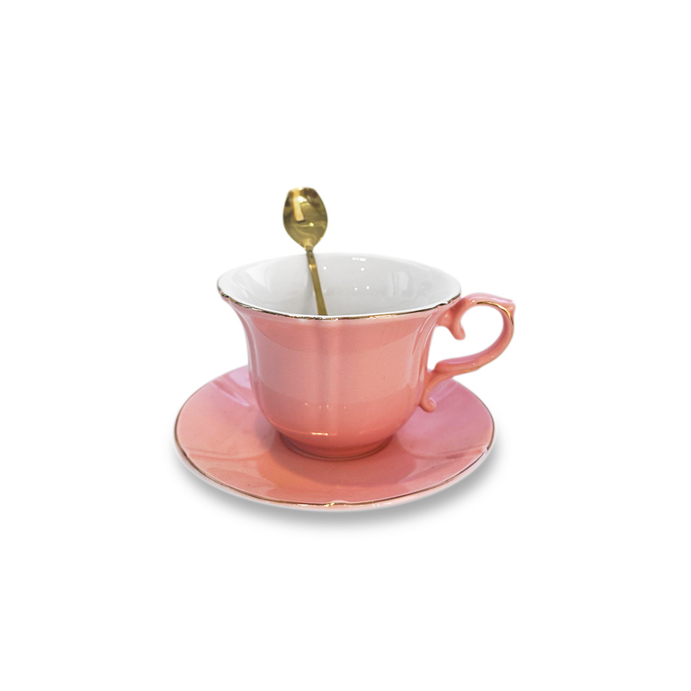 D-381 PORCELANSKA ŠOLJA SA ZLATNOM KAŠIKICOM U POKLON KUTIJI 3 BOJE