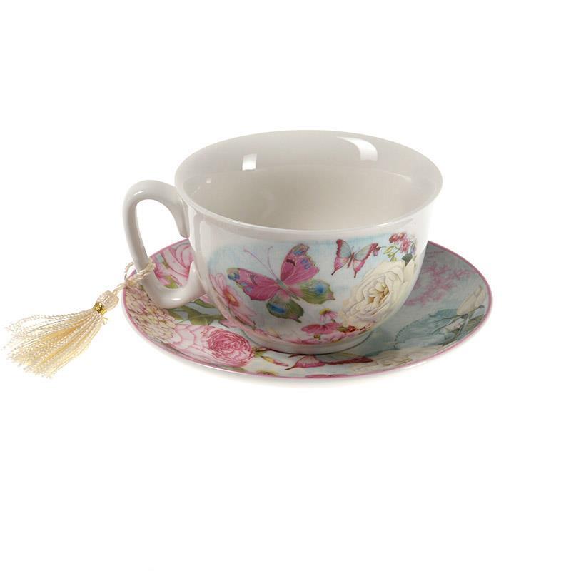 3609520051 PORCELANSKA ŠOLJA U POKLON KUTIJI DEZEN RUŽE I LEPTIR 12*10*6cm
