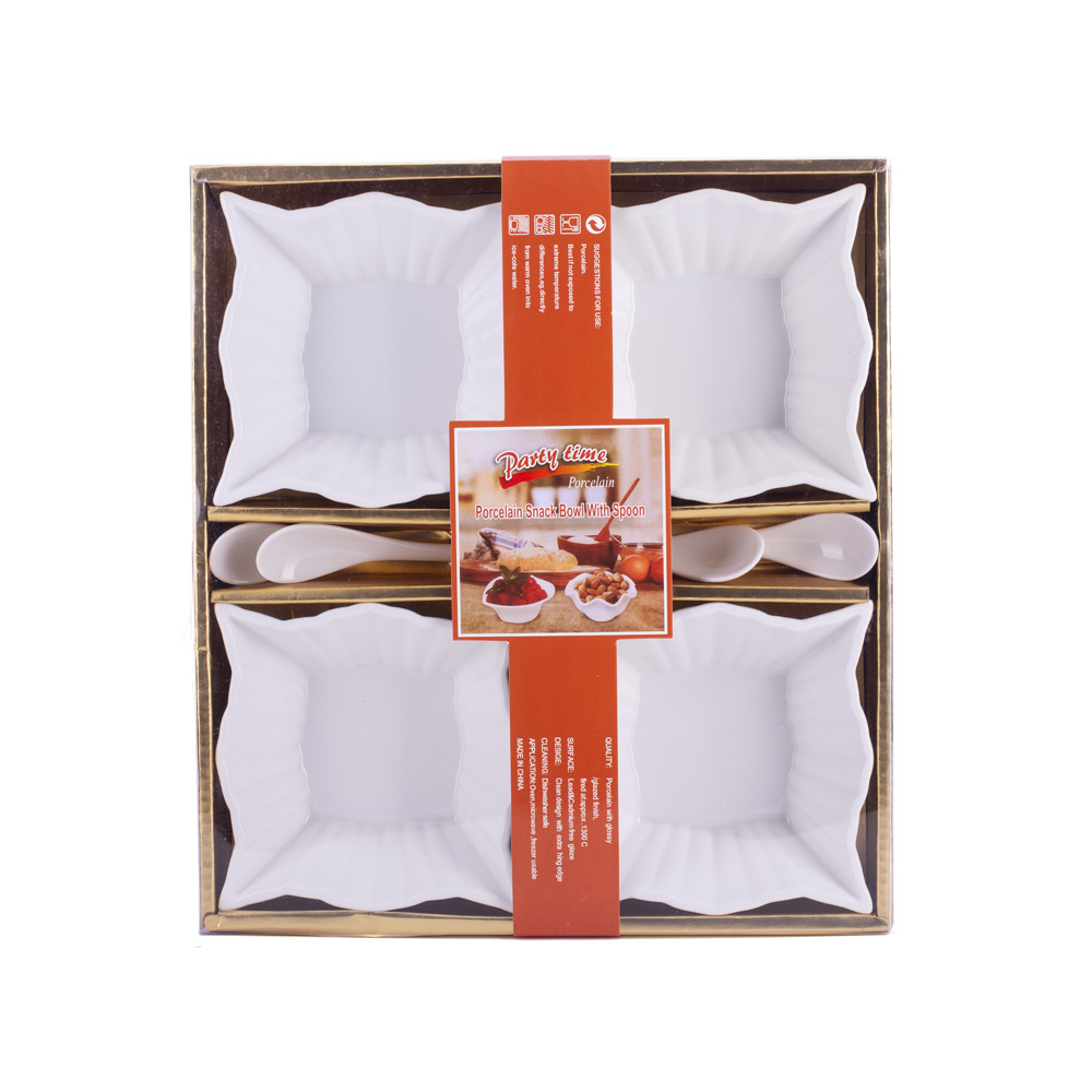 D-393 PORCELANSKE BELE ČINIJICE SA KAŠIKICAMA S/4 11X11 CM
