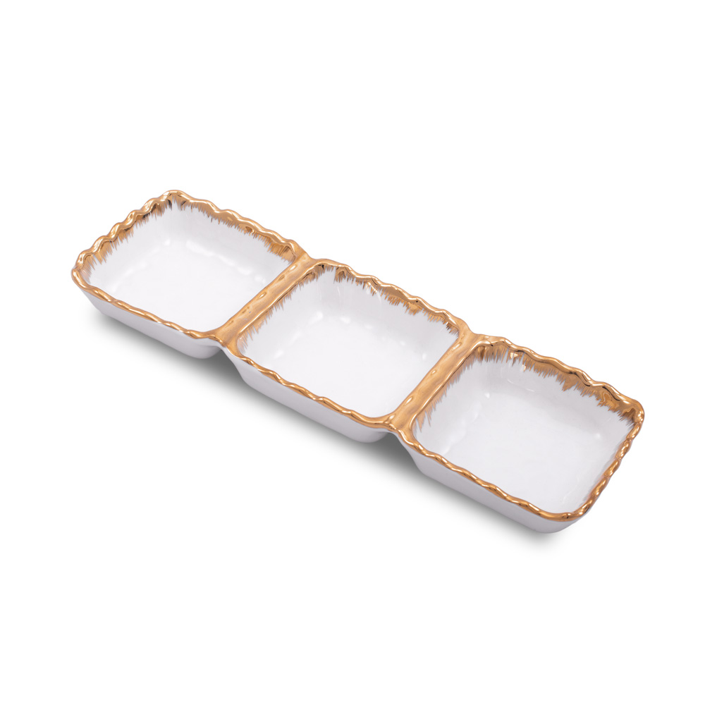 D-499 PORCELANSKE ČINIJICE BELO ZLATNE S/3 24X8 CM