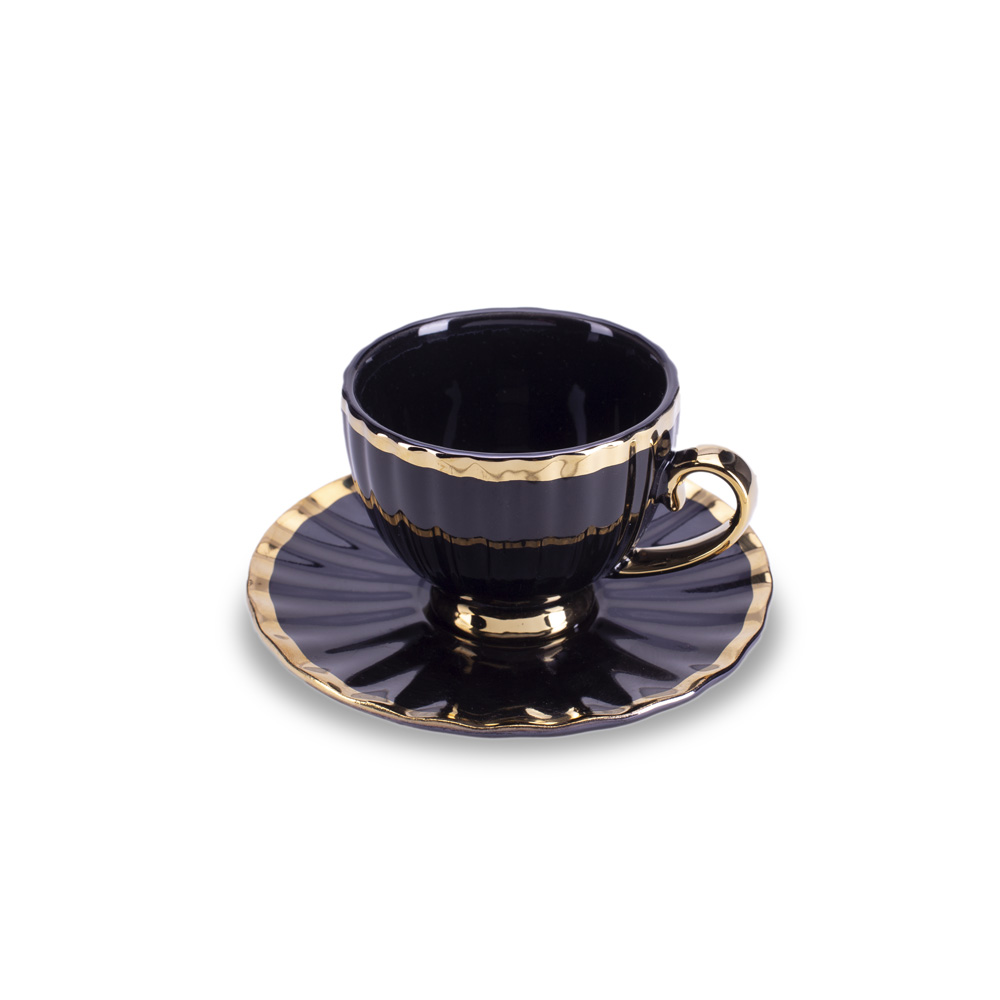 D-682B  PORCELANSKE ŠOLJE CRNO ZLATNE S/6 U POKLON KUTIJI