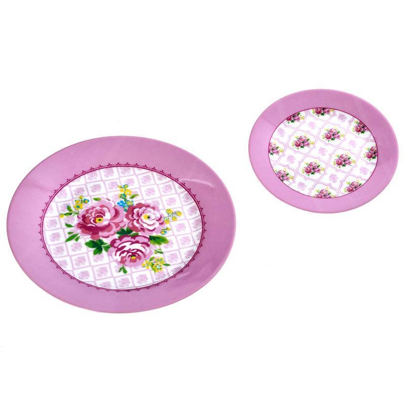 3601400086 PORCELANSKI DESERTNI TANJIRI BELI SA ROZE RUŽAMA S/6 27/19cm
