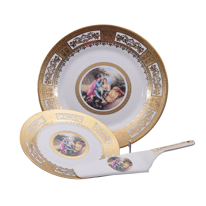 01923003 PORCELANSKI DESERTNI TANJIRI BELO-ZLATNI OSLIKANI S/8
