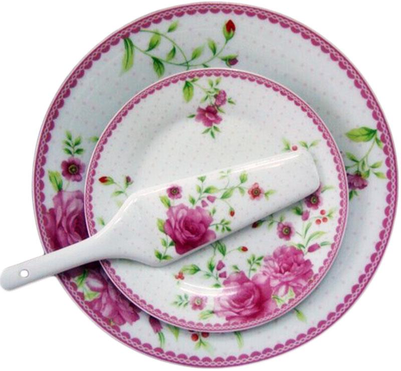 3602810042 PORCELANSKI DESERTNI TANJIRI SA SERVEROM PINK RUŽE S/8 25cm