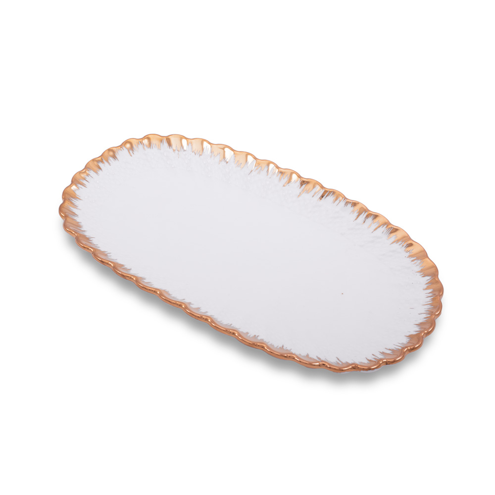 D-494 PORCELANSKI TANJIR BELO ZLATNI OVALNI 25X15 CM
