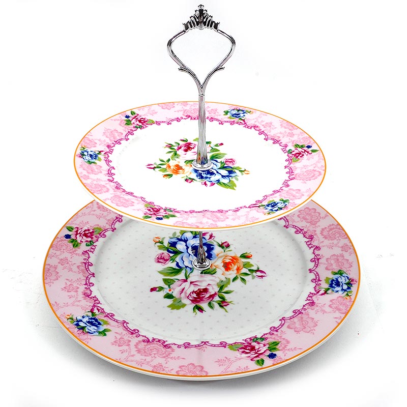 05725006 PORCELANSKI TANJIR NA 2 SPRATA SA ROZE RUŽAMA 