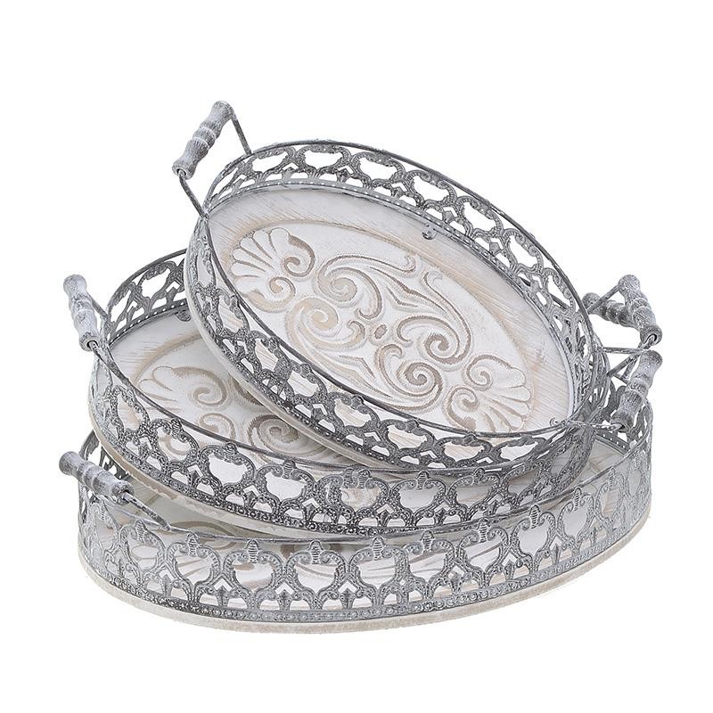 3701560037 POSLUŽAVIK DRVO METAL ANTIK SIVO BEŽ BELI S/3 36*23*11cm