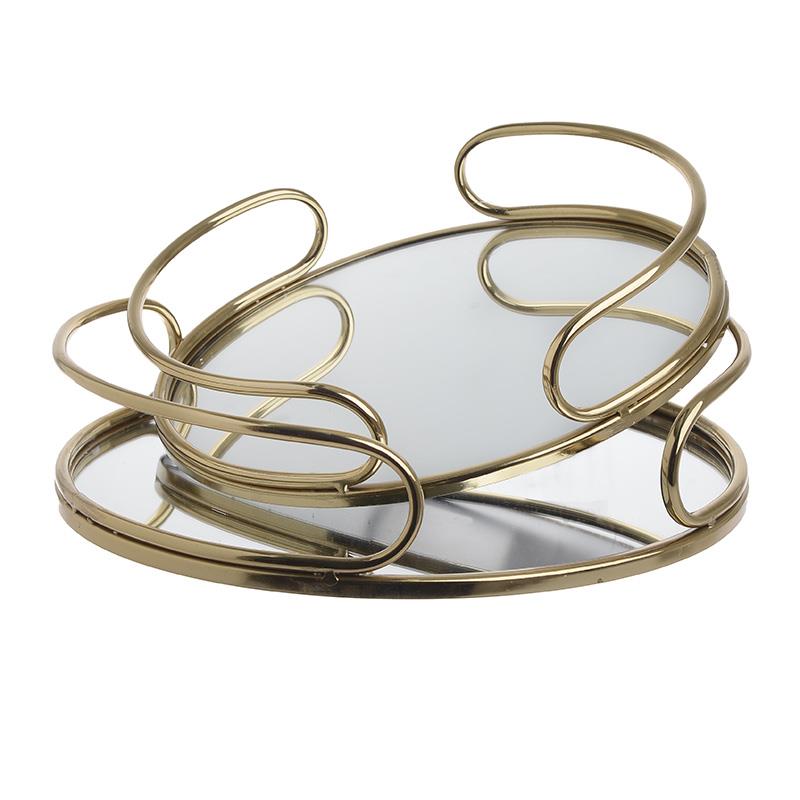 37072900368 POSLUŽAVNICI METALNI SA OGLEDALOM ZLATNI S/2 35x8 CM