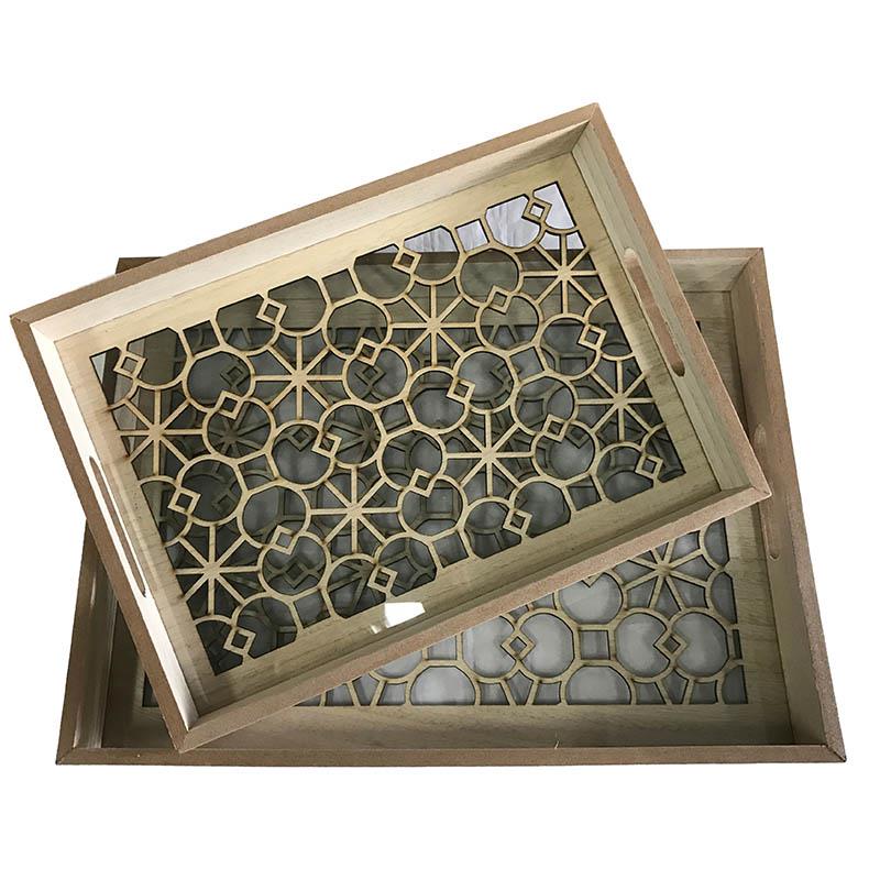 3701510260 POSLUŽAVNIK DRVO STAKLO NATURAL S/2 4x30x5 cm