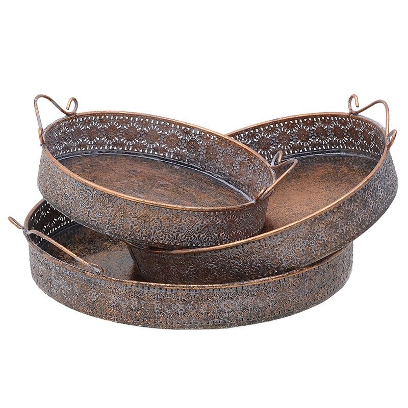3704800036 POSLUŽAVNIK METALNI BRONZANO ZLATNI S/3 28X28X5 CM