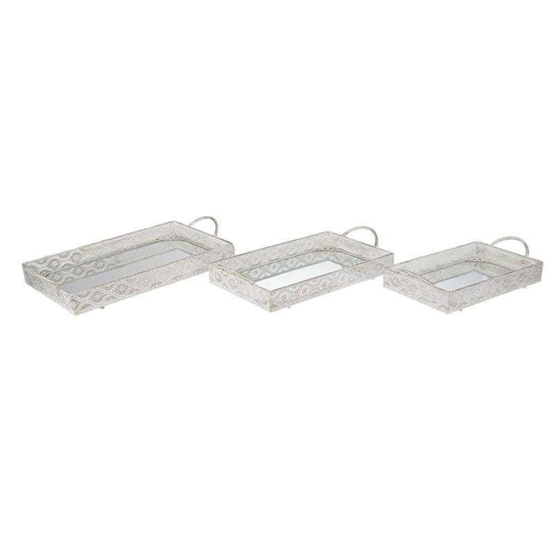 3708980054 POSLUŽAVNIK METALNI SA OGLEDALOM ANTIK BELI S/3 
