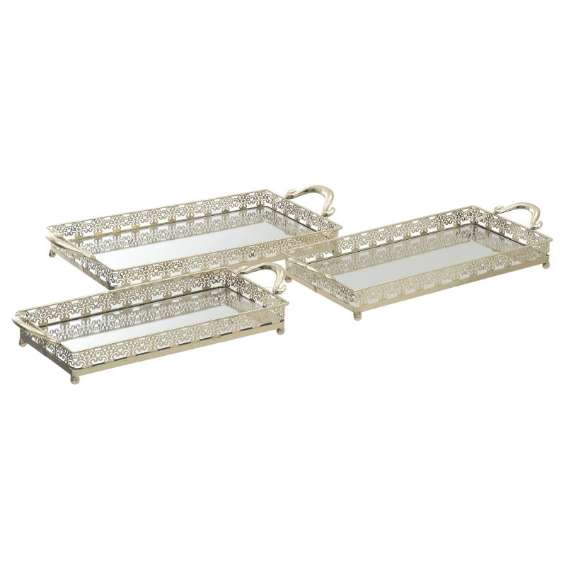 3709610004 POSLUŽAVNIK METALNI SA OGLEDALOM ANTIK BRONZANI S/3 37.5*19.5*5cm