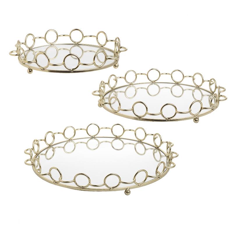 3704830002 POSLUŽAVNIK METALNI SA OGLEDALOM ZLATNI S/3 39*6cm