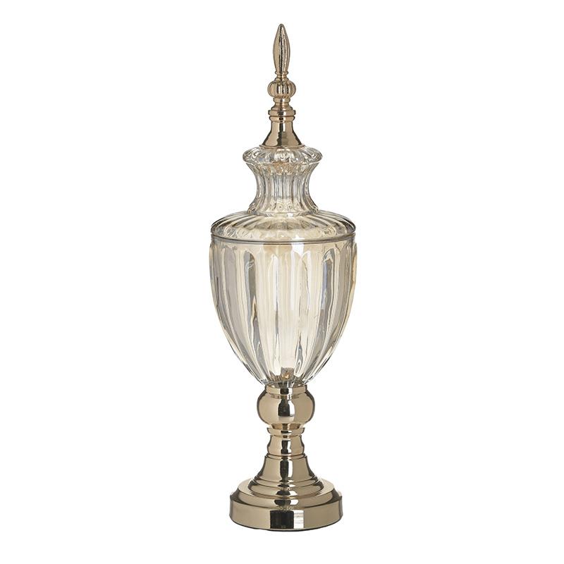 3702330056 POSUDA SA POKLOPCEM METAL STAKLO ZLATNA 13X43 CM