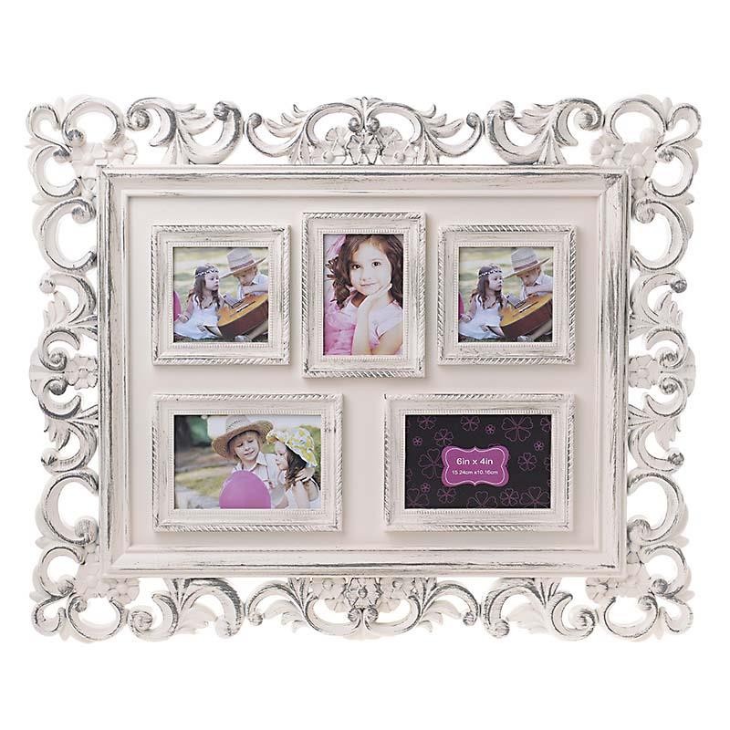 3306300008 RAM ZIDNI PLASTIČNI ZA VIŠE FOTOGRAFIJA ANTIK BELI 63*2*51cm