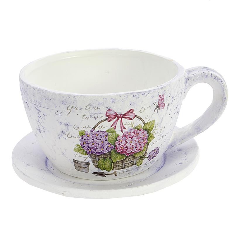 3700310123 SAKSIJA ZA CVEĆE KERAMIČKA U OBLIKU ŠOLJE CVETNI DEZEN 18*15*9cm