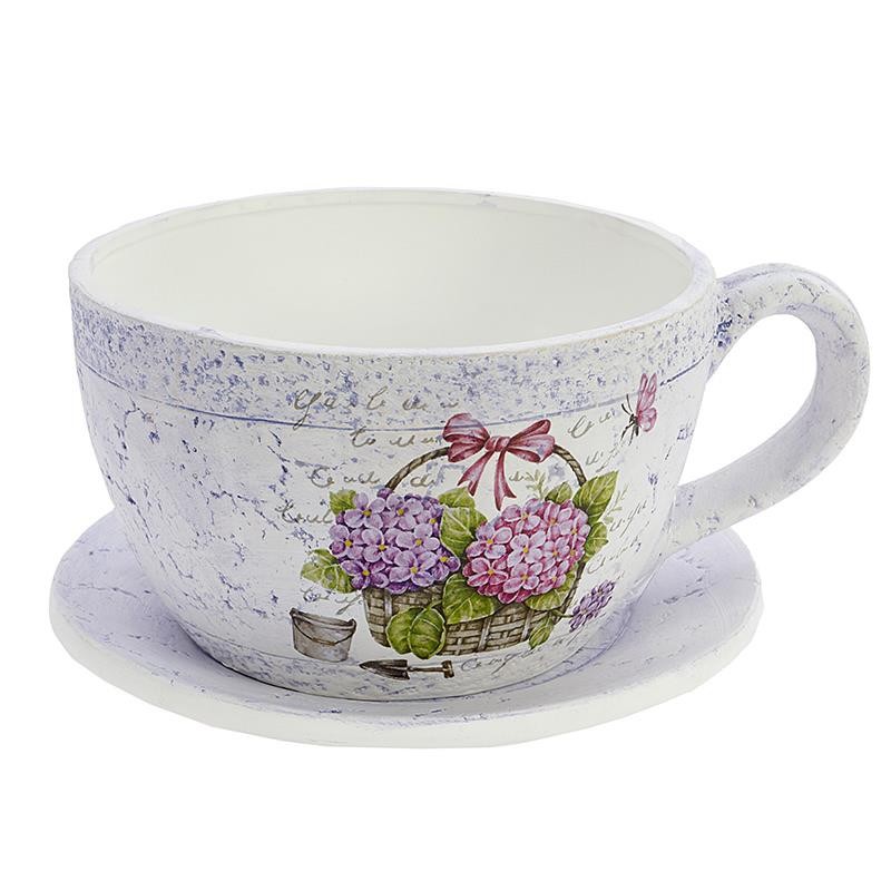 3700310121 SAKSIJA ZA CVEĆE KERAMIČKA U OBLIKU ŠOLJE CVETNI DEZEN 26*20*12cm