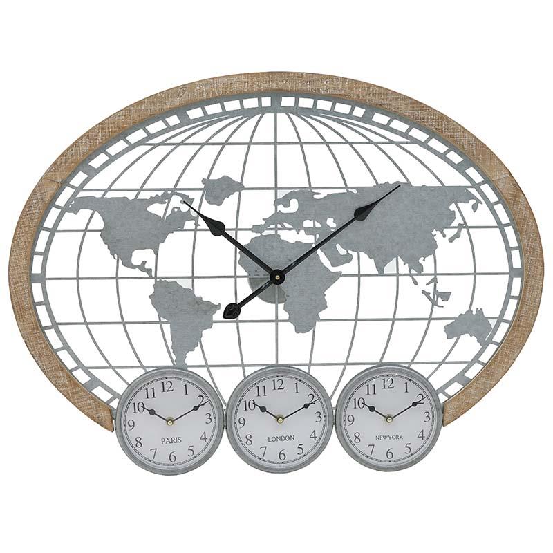 3204840461 SAT ZIDNI MAPA SVETA DRVO METAL 80X5X60 CM
