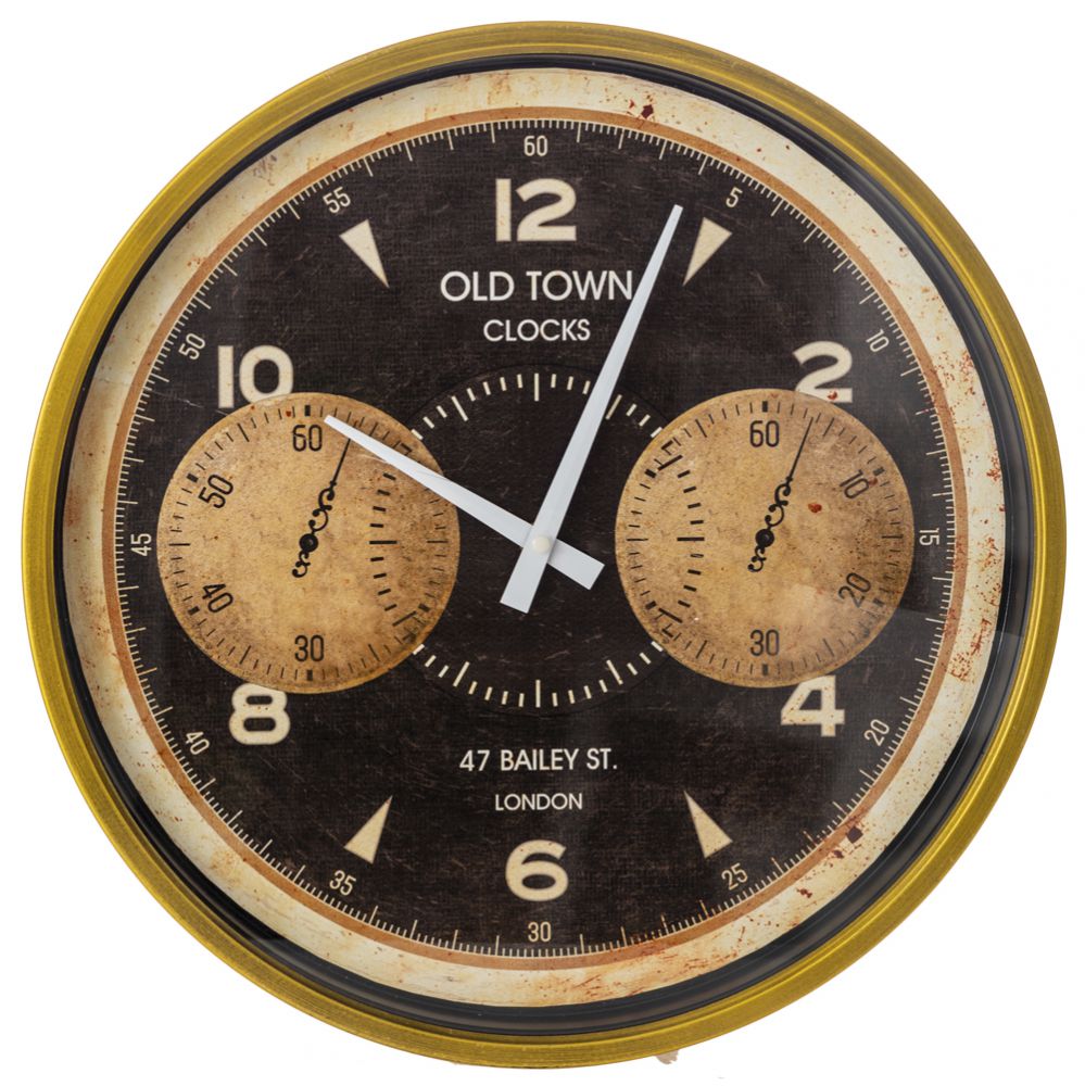 74025 SAT ZIDNI METALNI CRNO ZLATNI 40 CM
