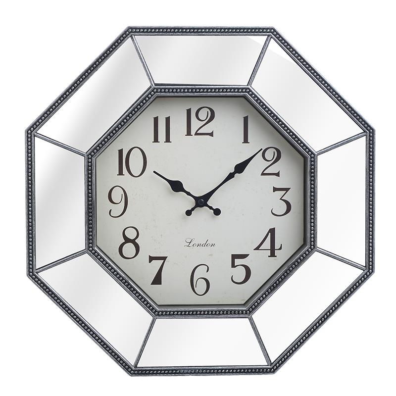 3208640104 SAT ZIDNI PLASTIČNI ANTIK SREBRNI SA OGLEDALIMA 40*4cm