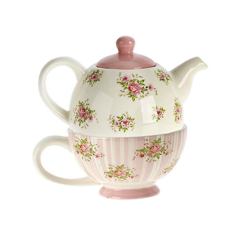 3606510004 SET ZA ČAJ OD PORCELANA BELI SA ROZE CVETOVIMA 