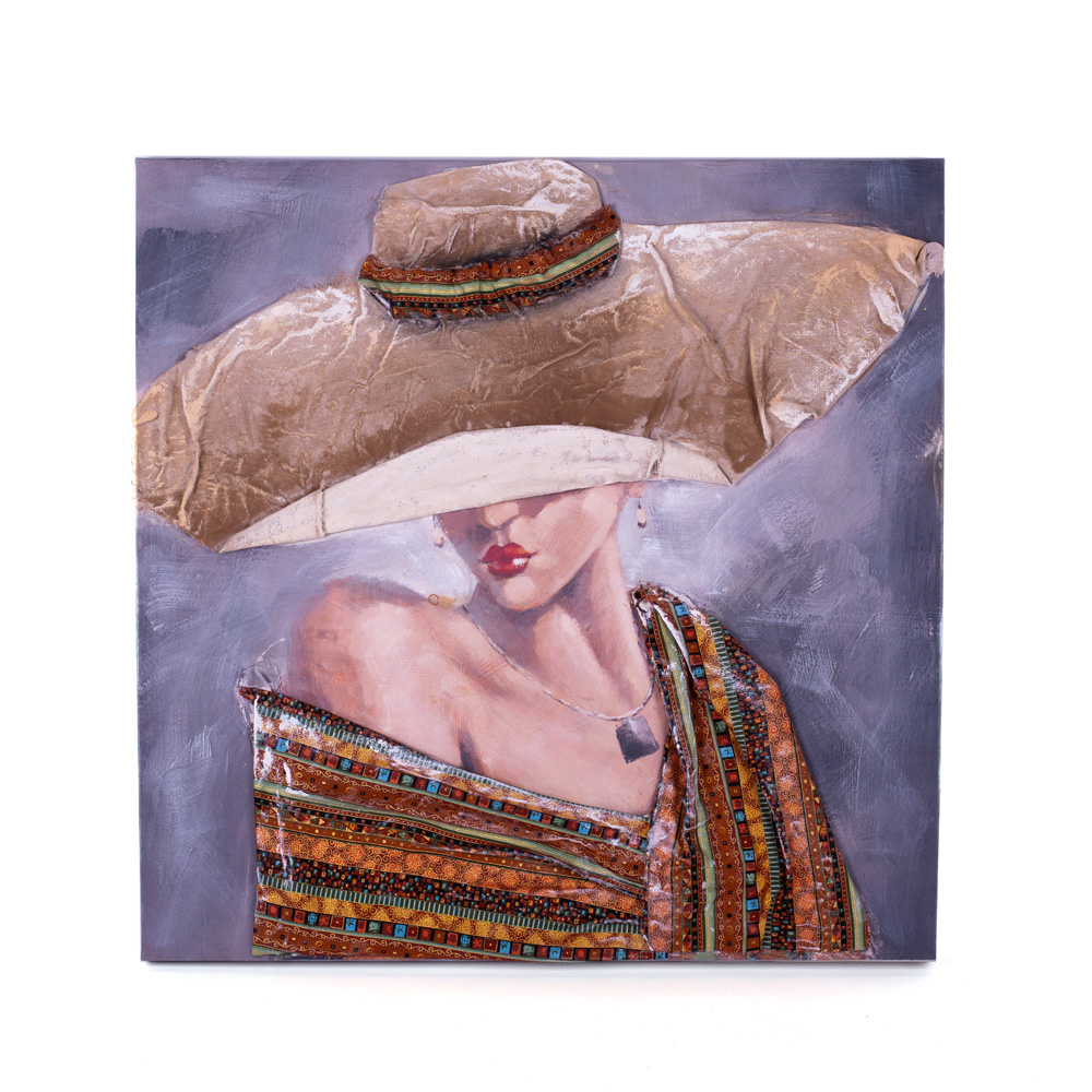 D-294 SLIKA 3D MOTIV DEVOJKA SA ŠEŠIROM  80X80 CM