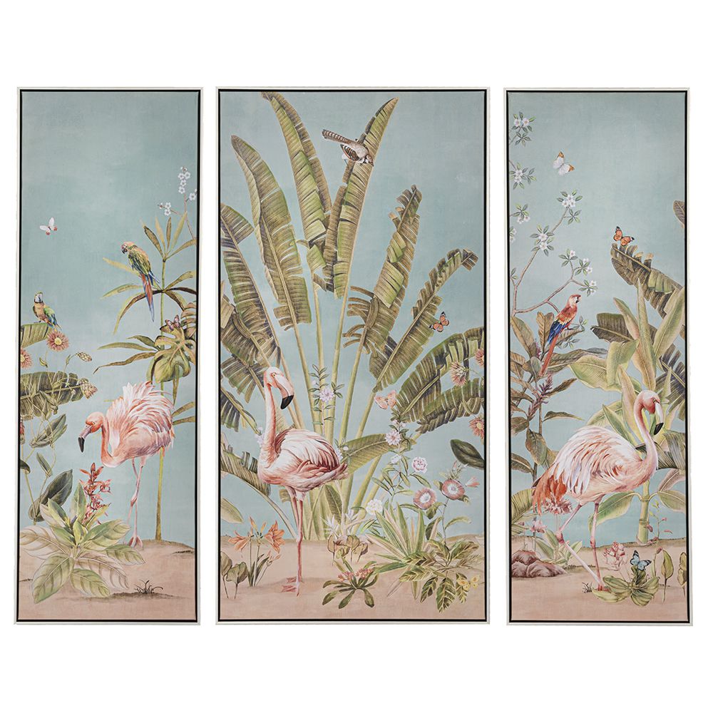 80797 SLIKA ULJE NA PLATNU TRODELNA DEZEN FLAMINGO SET/3 42X122+62X122+42X122 CM