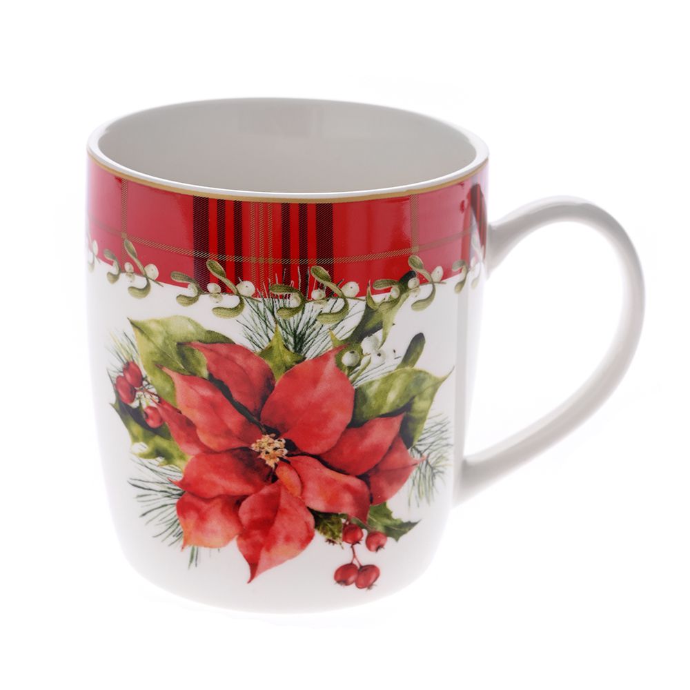 79875  ŠOLJA  BONE CHINA CRRVENO BELA SA BOŽIĆNIM CVETOM 130 ML