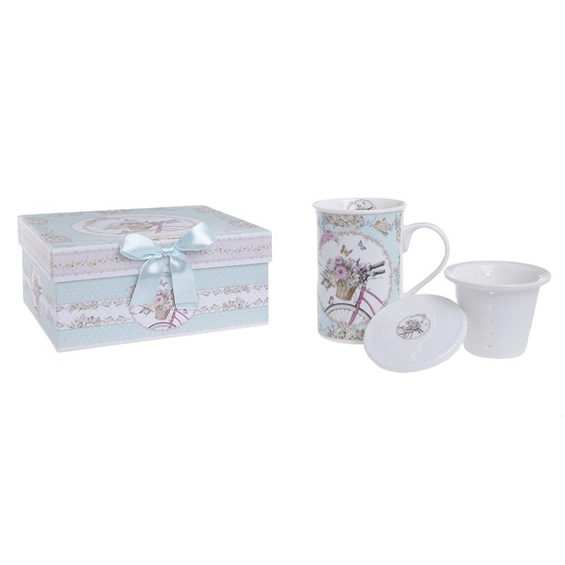 3609520075 ŠOLJA OD PORCELANA SA POKLOPCEM I FILTEROM U POKLON KUTIJI 11*7*10cm